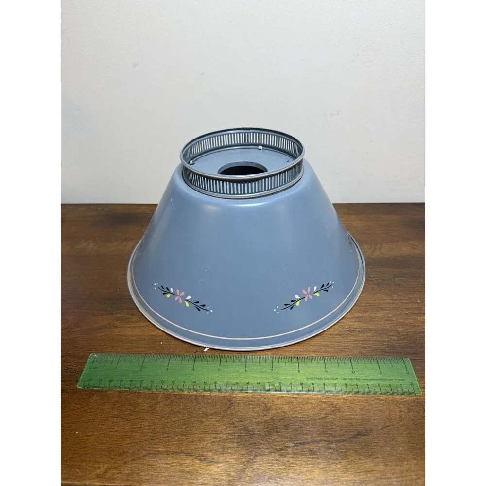 Vintage Tole Toleware Metal Blue Gray Lamp Shade 12